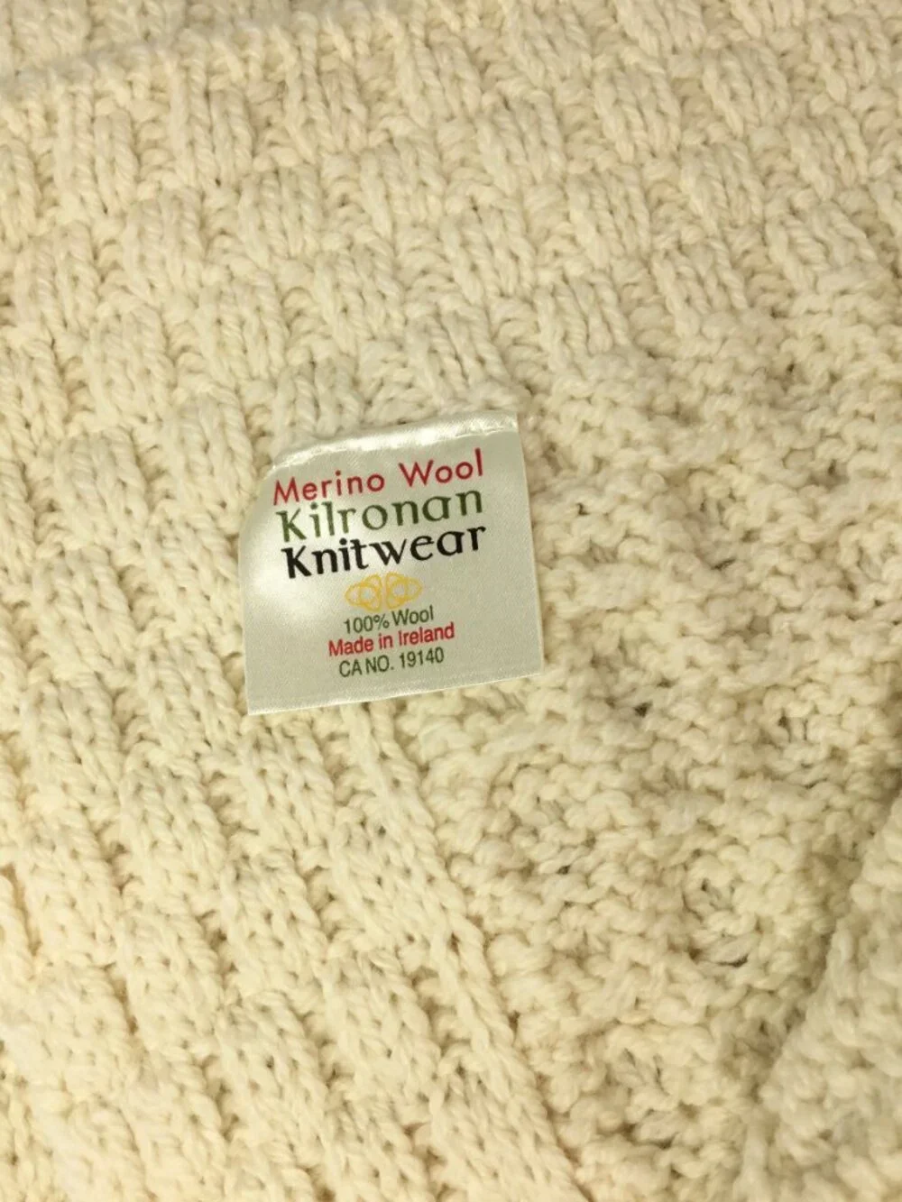 Kilronan Merino Wool Throw NIP Cable Knit Aran Ireland Natural 42 x 72